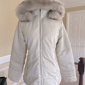 Authentic Moncler White/Ivory Jacket with hood fox fur trim size 1